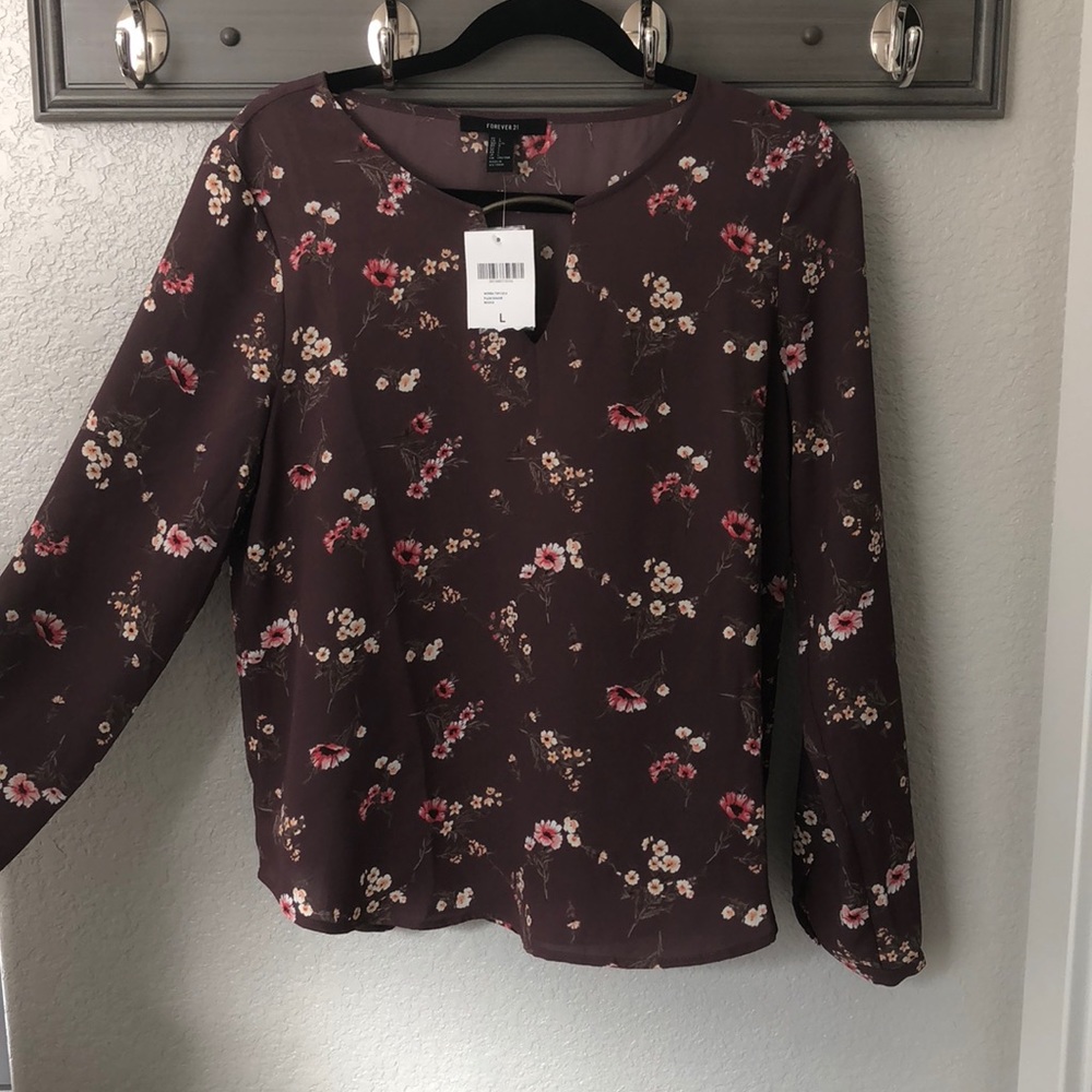 NWT L Mauve Floral Forever 21 Blouse